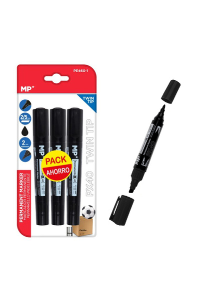 MP ανεξίτηλος μαρκαδόρος PE460-1, με 2x μύτες 2/5mm & 2mm, μαύρος, 3τμχ