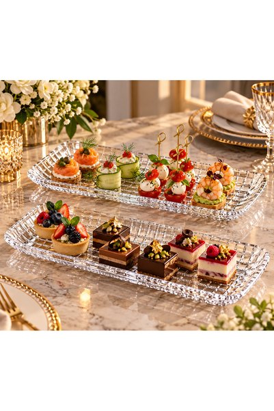 Dania Set of 2 Glass Serving Dishes with a Checkered Pattern, Rectangular, Tr...