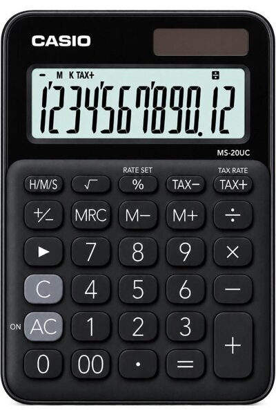 Casio Αριθμομηχανή με διπλή οθόνη LCD 12 ψηφίων, Μαύρη - (MS-20UC-BK)