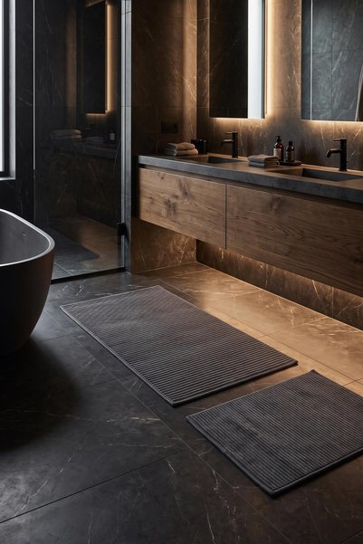 Halı360 Livya Antrasit Desenli 2’li Banyo Paspas Seti 60x100 + 50x60 Yumuşak ...