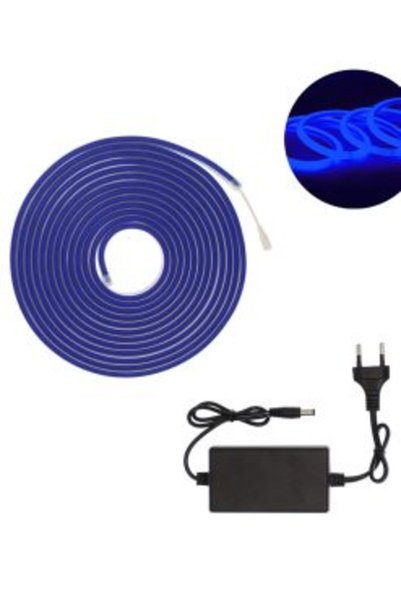 Rixme Αδιάβροχη Led Ταινία Neon 12V 5m με Τροφοδοτικό Μπλε IP65 RZ-0023
