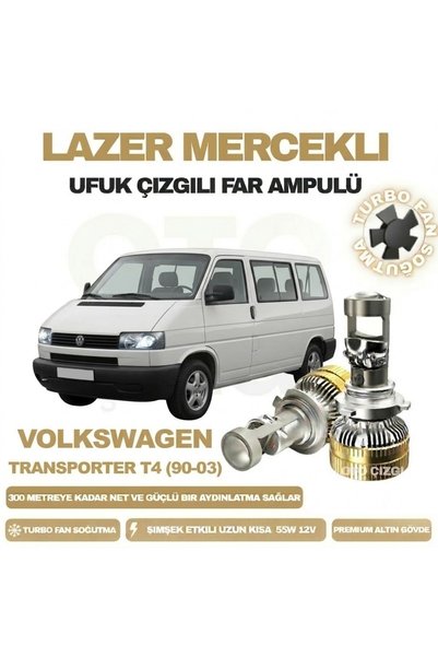 Oto Çizgi Volkswagen Transporter T4 1990 - 2003 Mercek Led Ufuk Çizgili Far Ampulü Led Şimşek Etkili
