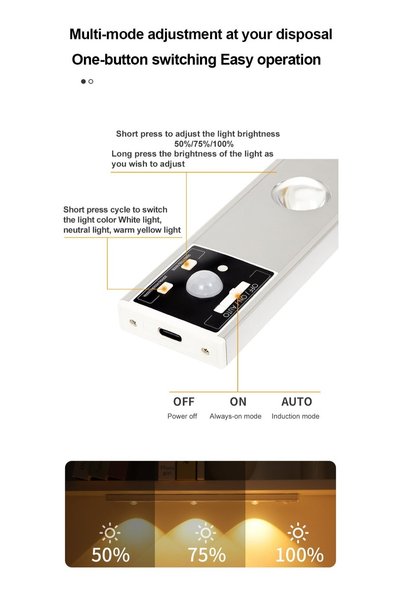 Fullight 20 cm Rechargeable Motion Sensor LED Cabinet Light, Magnetic, 3 Colo...