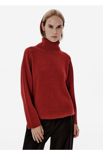 Knitss ملابس تريكو من الكشمير باللون الأحمر ذات ياقة ملفوفة ومحبوكة