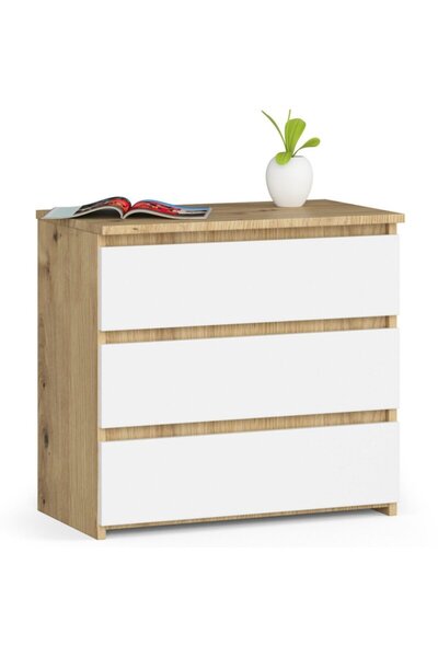 MyOfficeShop Noptieră cu 3 sertare, PAL laminat de 16 mm, 60x35x57 cm, stejar...