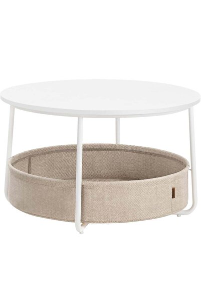 VASAGLE Măsuță de cafea rotundă cu coș din material textil, stil modern, 45x7...