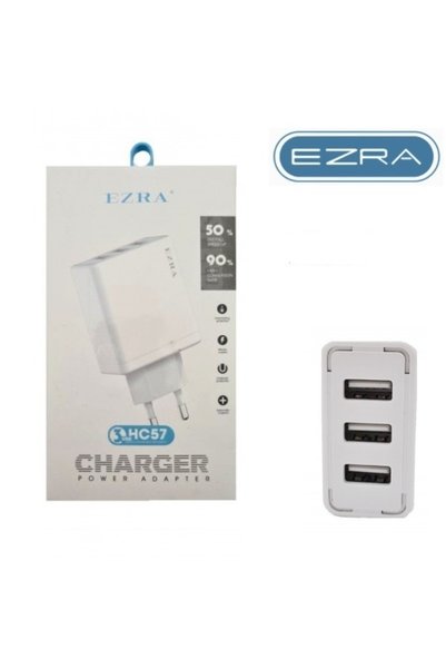 EZRA Φορτιστής HC57 3x USB-A Λευκός Χωρίς Καλώδιο για Γρήγορη Φόρτιση