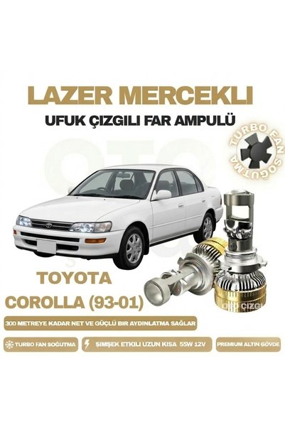 Oto Çizgi Toyota Corolla 1993 - 2001 Mercek Led Ufuk Çizgili Far Ampulü Led Şimşek Etkili