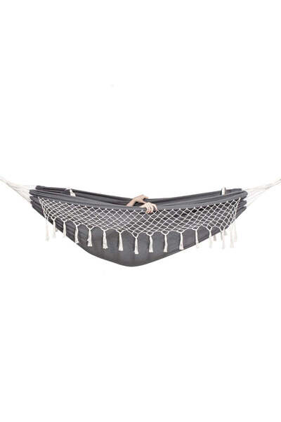 MyOfficeShop Hamac dublu cu franjuri și 2 perne, 200 kg, 200×150 cm, gri închis