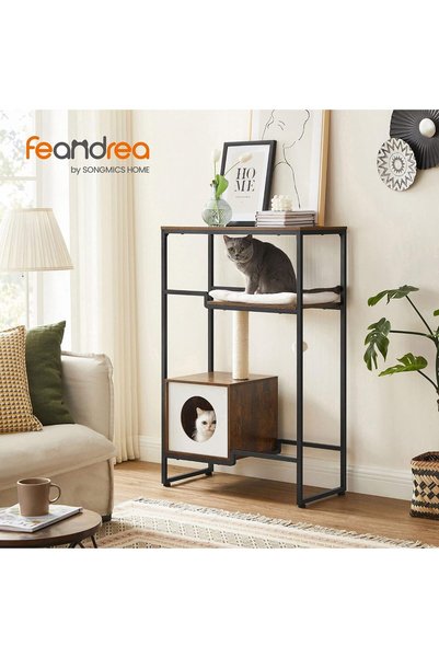 feandrea Mobilier 2-în-1 pentru pisici cu ascunzătoare, 74x34x114cm, maro vintage