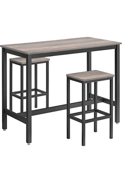 VASAGLE Set masă de bar cu 2 scaune, cadru metalic, stil industrial, 120x60x9...