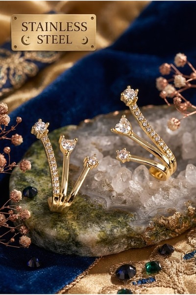 stainless steell Brass Gold Color Zircon Stone Three Stone Model Earrings