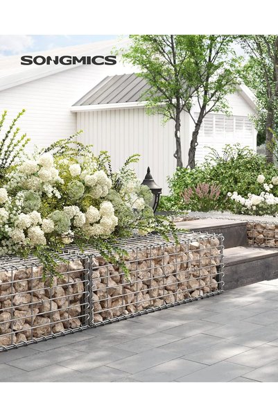 SONGMICS Coș Gabion pentru Pietre, Oțel Galvanizat, 100x30x30cm, Argintiu