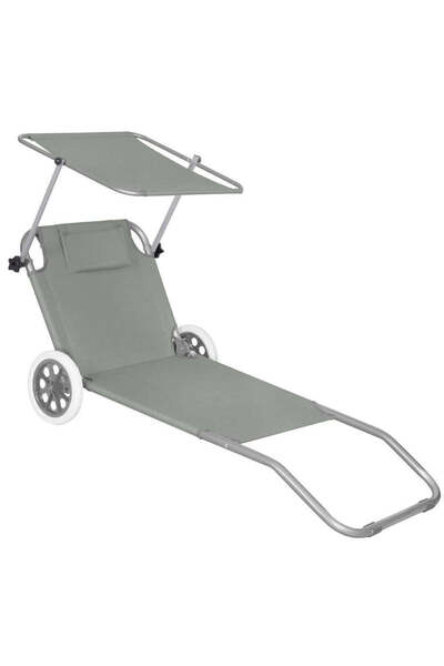 MyOfficeShop Șezlong de plajă pliabil cu roți, parasolar reglabil și buzunar ...