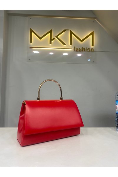 MKMfashion Kırmızı Flap Kapaklı Zincirli Baget Omuz Çantası Gece ve Günlük Çanta