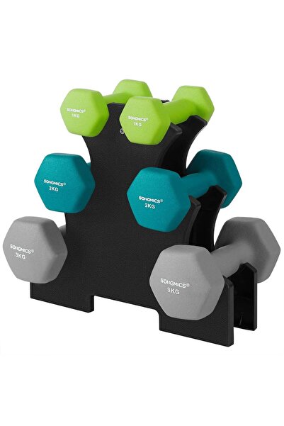 SONGMICS Set de 6 gantere hexagonale cu suport, 2x1kg 2x2kg 2x3 kg, multicolor