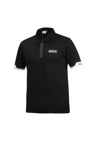 Sparco Polo T-Shirt with Zipper, Black, Size L