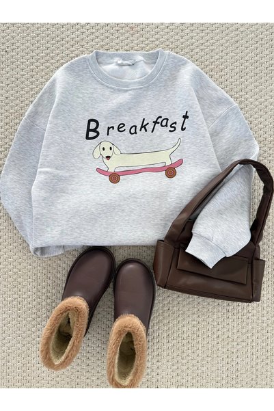 Hepsi Moda Dog Themed Three-Thread Sweatshirt - Gray