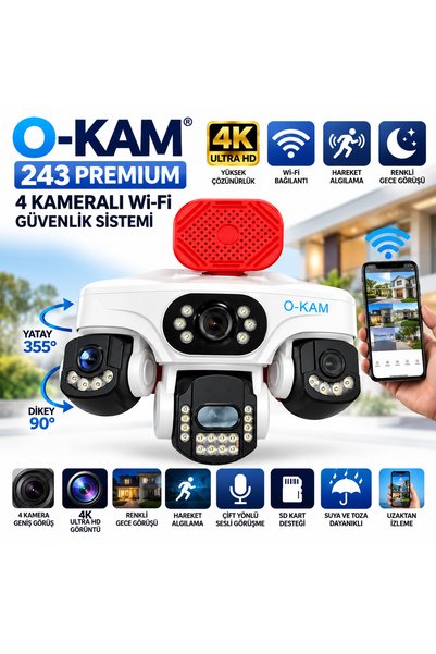O-KAM 243 Premium 4 Kameralı Wi-Fi Güvenlik Kamera Sistemi