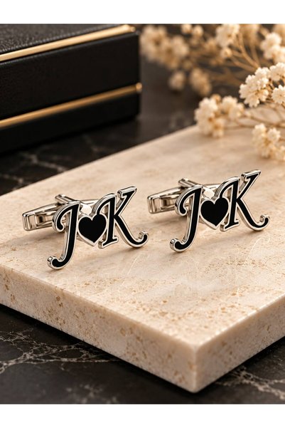 Satürn Silver Kuyumculuk Gümüş Kaplama 2 Harfli Kol Düğmesi Damat Hediyesi Düğün Nişan Kişiye Özel