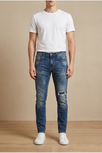 OEM Blugi barbati casual regular fit super elastici cu ruptura discreta si pr...
