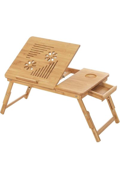SONGMICS Masă de pat pentru laptop, pliabilă și reglabilă, din bambus, 55x35x...