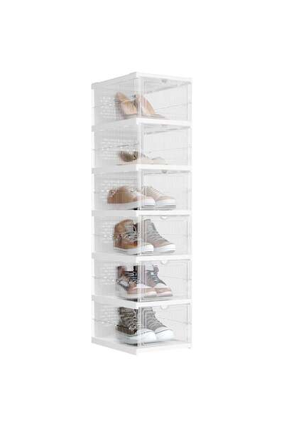 SONGMICS Set de 6 cutii pliabile pentru pantofi, organizator modular transpar...