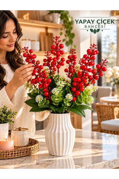 YAPAY ÇİÇEK BAHÇESİ Yapay Kırmızı Kokina Demeti 45 cm