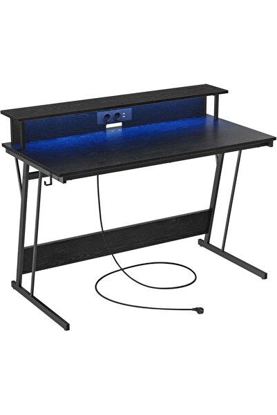 VASAGLE Birou de gaming cu iluminare LED reglabilă, 2 prize și 2 porturi USB,...