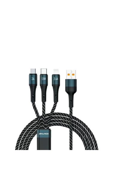 AWEI Καλώδιο USB CL-972 3 σε 1 Braided 1.2m Μπλε Lightning Type-C micro USB
