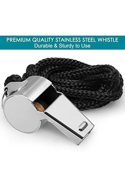 FineGood 5 Packs Stainless Steel Whistle, Loud Metal Whistle with Lanyard for Referees Coaches Lifeg