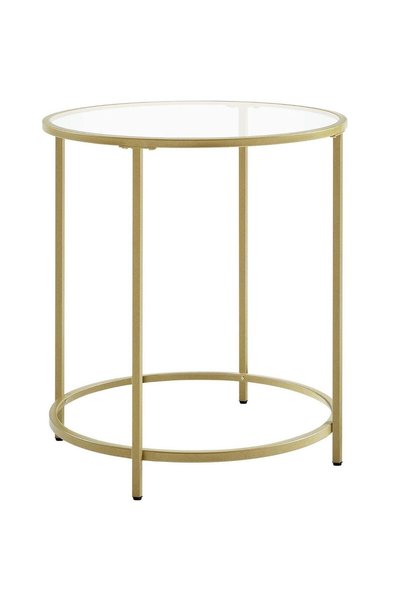 VASAGLE Masă rotundă, din sticlă securizată cu cadru de oțel, noptieră, 50x50...