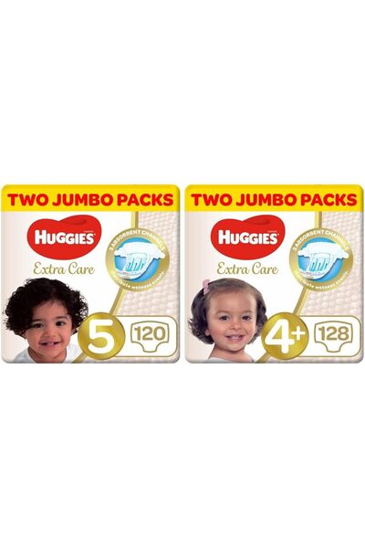 Huggies إكسترا كير، 5، عبوتان جامبو، 120 حفاضة &amp;   إكسترا كير، مقاس 4+، ع...