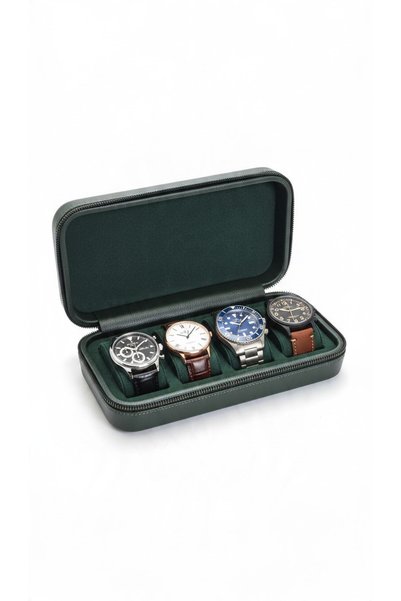 Moda fiesta 4-Piece Watch Box with Zipper – Faux Leather Luxury Watch Storage and Carrying Case (Khaki) 25×11×7