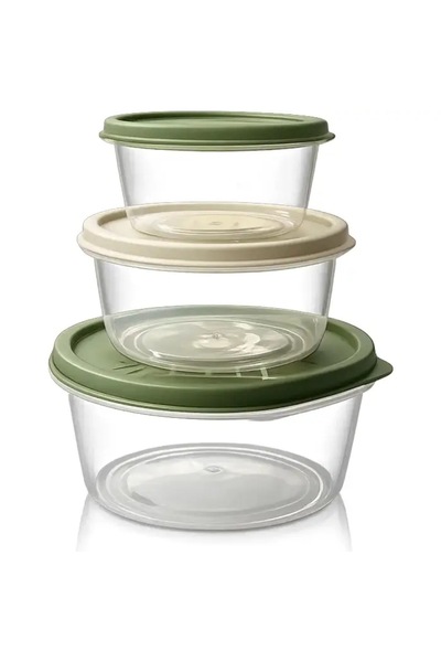 ZODIACOOL Set 3 caserole transparente capac verde, plastic rezistent rotund, ...