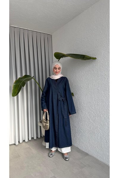 NUHBE Kruvaze Denim Trench Coat Dark Blue