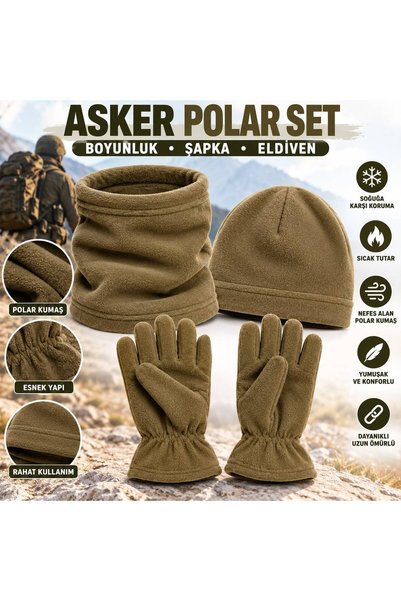 QULAT Askeri Polar Boyunluk Bere Eldiven Seti – Kışlık Outdoor Soğuk Hava Aks...