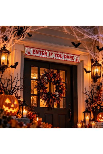 Eurowrap Banner decorativ de Halloween, Enter If You Dare, argintiu holografi...