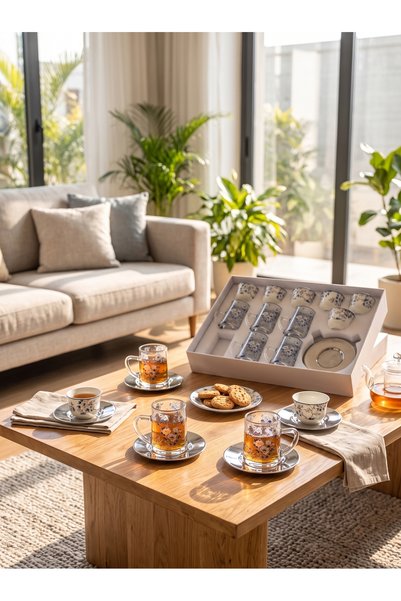 Generic Glass Tea Cups and Coffee Mugs with Saucers Set Elegant Design Serving Cups for High-End Dining Experiences