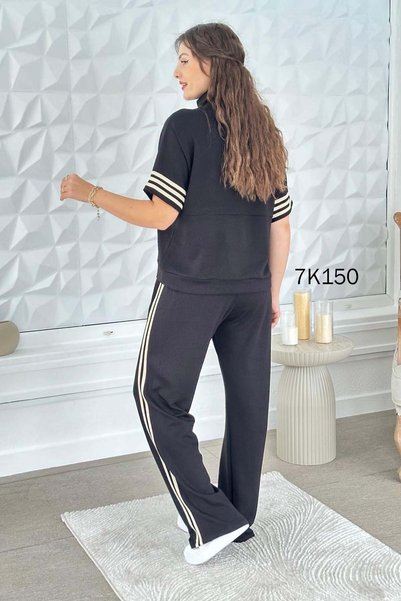 İnce Topuk Striped Modal Suit with Zippered Collar 7K150