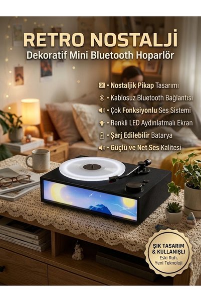 Nostaljik Pikap Tasarımlı Dekoratif Mini Bluetooth Hoparlör - RGB Aydınlatmalı, Şarjlı Kablosuz Ses Sistemi