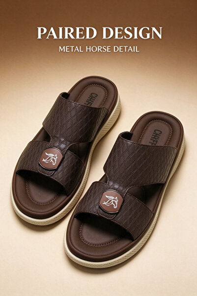 Hayyin Mart Premium Men Open Toe PU Leather Sandals Diamond Embossed Strap Wi...