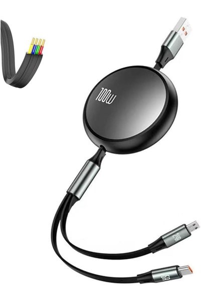 Generic كابل شحن 100 واط، كابل شحن 3 في 1، كابل USB سريع الشحن مع منفذ Type C...