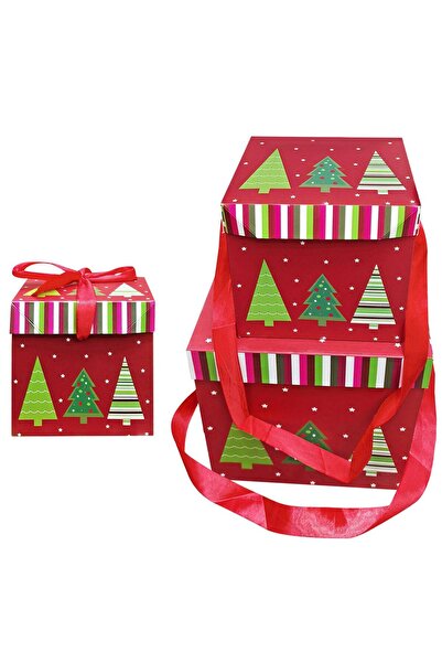 OEM Κουτιά χάρτινα Xmas με δέντρα σετ=3 τεμ 10x10x10 εκ. 15x15x15 εκ. 20x20x2...