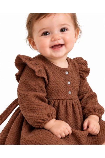 KETBaby 6-24 Months Baby Girl Textured Long Sleeve Belted Winter Dress