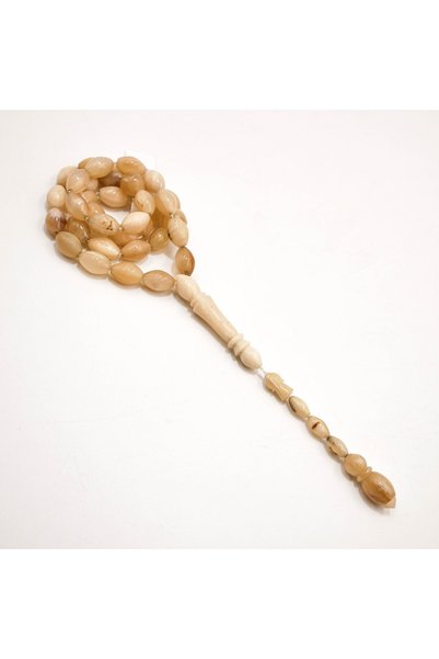 Generic Brand Sheep Horn Rosary Beads – 33 Pieces, Oval Shape, Creamy Beige