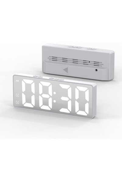 Generic ساعة منبه رقمية بمرآة، ساعة منبه LED لغرفة النوم بشاشة كبيرة 6.3 بوصة...