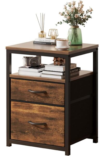 Generic Nightstand, Bedside Table with 2 Fabric Drawers and 1 Open Shelf, Sid...
