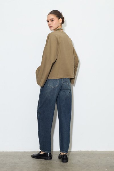 Zeyyen Yarasa Kol Oversize Bluz Haki