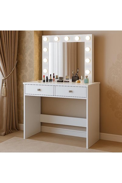 MyOfficeShop Mega masă de toaletă și machiaj cu 12 LED-uri, 100x50x144 cm, cu...